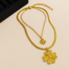 Gold Layered Clover Pendant Necklace – Elegant Dual Chain with Lucky Charm Accents
