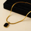 Gold Snake Chain Necklace with Black Enamel Octagon Pendant