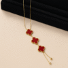 Elegant Gold-Plated Necklace with Red Clover Charms