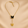 Elegant Dual Butterfly Pendant Necklace – Gold & Black Enamel Finish
