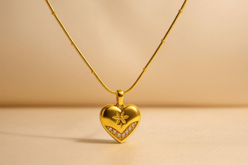 Radiant Heart Pendant Necklace – Gold Finish with Star Detail & Crystal Accents - Image 3