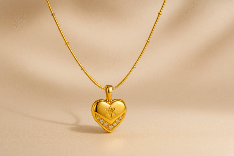 Radiant Heart Pendant Necklace – Gold Finish with Star Detail & Crystal Accents - Image 4
