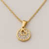 Golden Circle of Love Pendant – Heart Cutout with Crystal Inlay