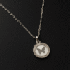 Elegant Silver Butterfly Pendant Necklace with Crystal-Embellished Border