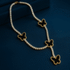 Luxury Gold Butterfly Necklace with Black Enamel Charms and Crystal Tennis Chain