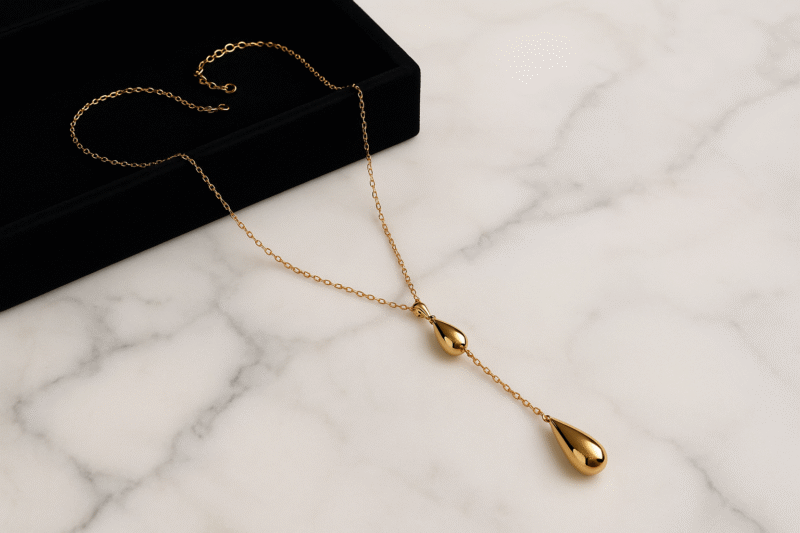 Golden Raindrop Y-Necklace