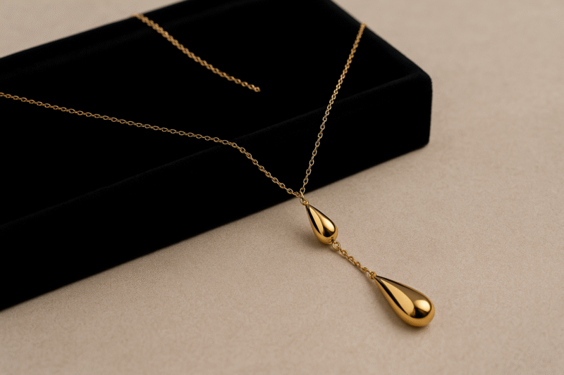 Golden Raindrop Y-Necklace - Image 2