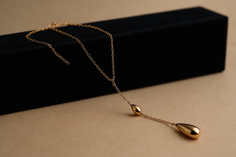 Golden Raindrop Y-Necklace - Image 3