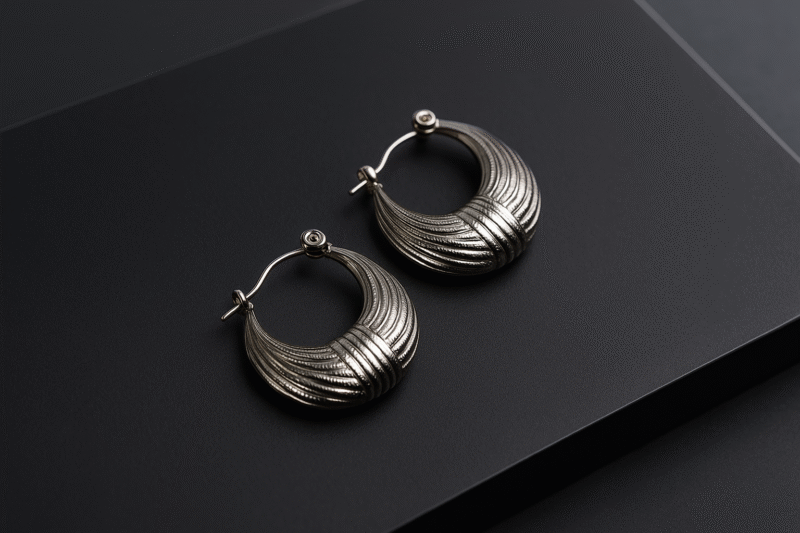 Textured Crescent Hoop Earrings - Image 3