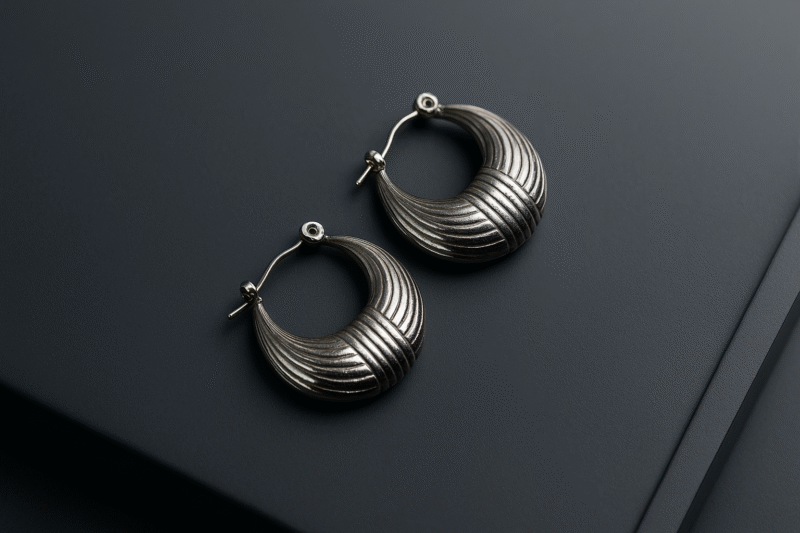 Textured Crescent Hoop Earrings - Image 2