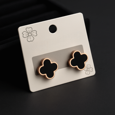Midnight Clover Anti-Tarnish Stud Earrings