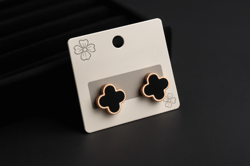 Midnight Clover Anti-Tarnish Stud Earrings