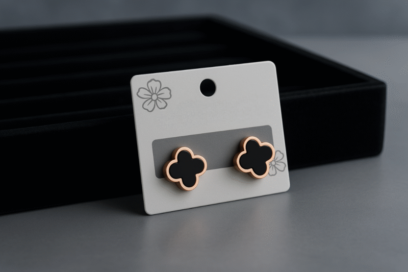 Midnight Clover Anti-Tarnish Stud Earrings - Image 2