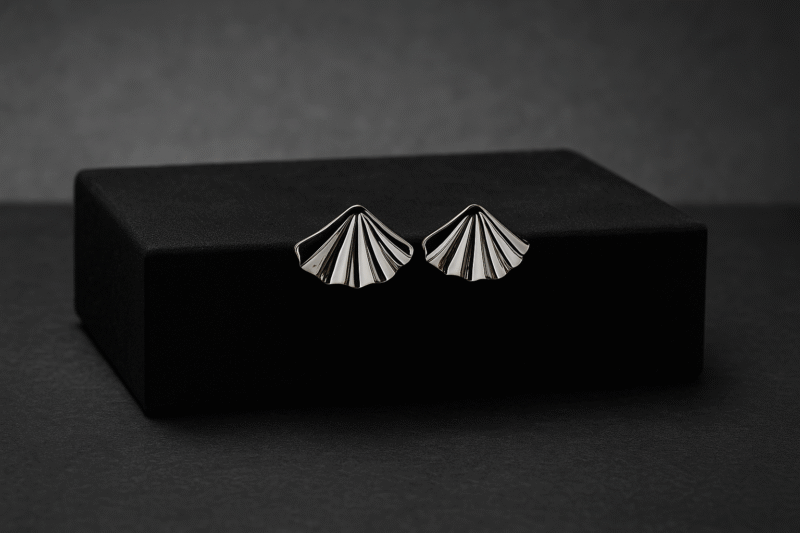 Silver Fan Shell Studs Anti Tarnish - Image 2