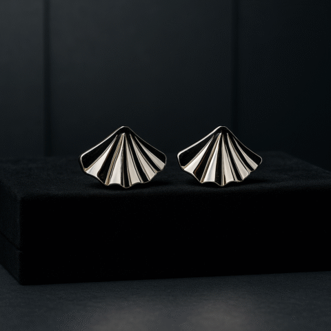Silver Fan Shell Studs Anti Tarnish