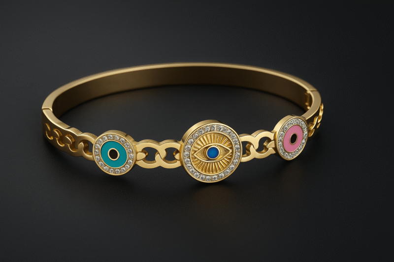 Trio Evil Eye Shield Bangle - Image 2