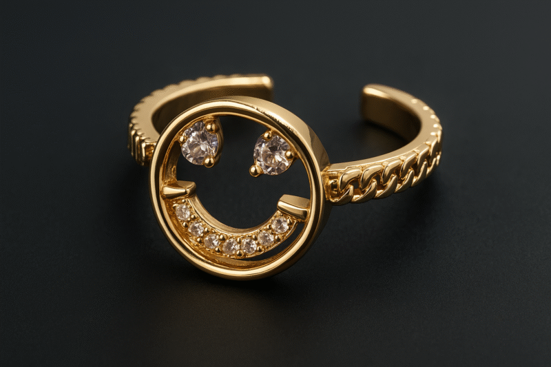 Sparkling Smiley Face Adjustable Ring - Image 2