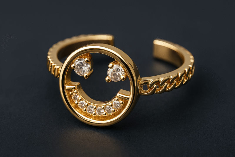 Sparkling Smiley Face Adjustable Ring