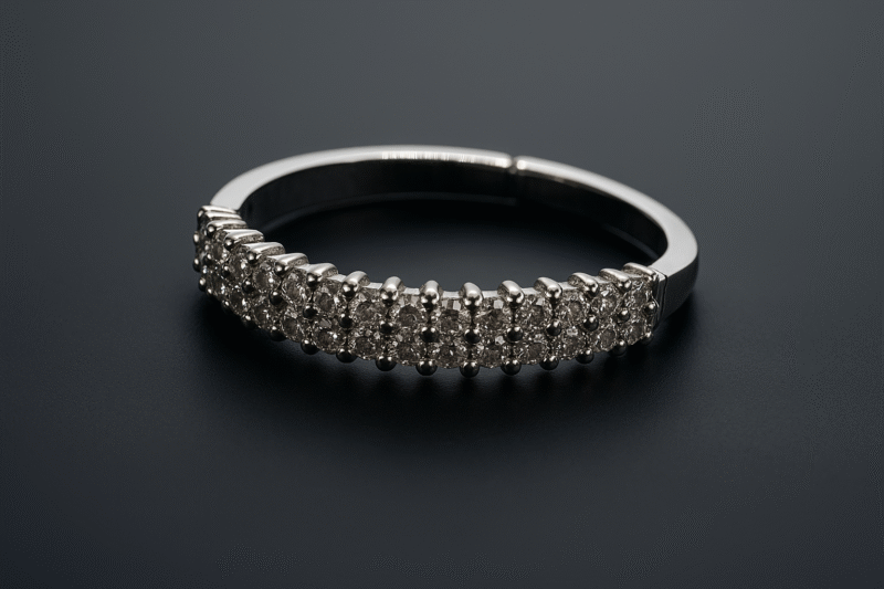 Double Row Zircon Studded Adjustable Ring – Silver Finish