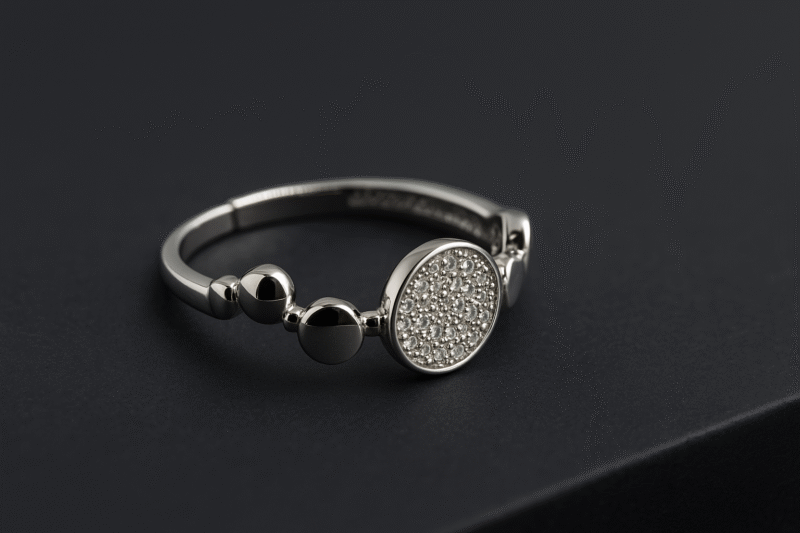 Glossy Orb Cluster Adjustable Ring – Silver Finish with Textured Round Accent