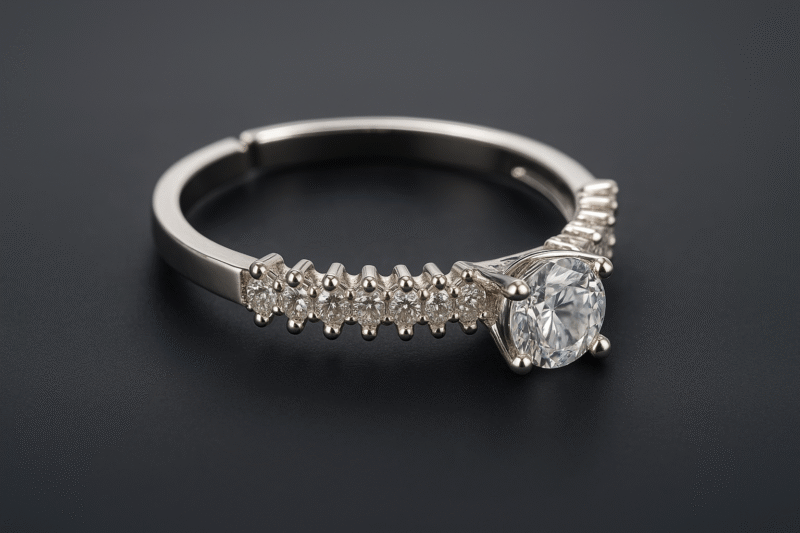 Silver Solitaire Sparkle Ring – Adjustable with Round-Cut Centerpiece and Accent Stones - Image 3