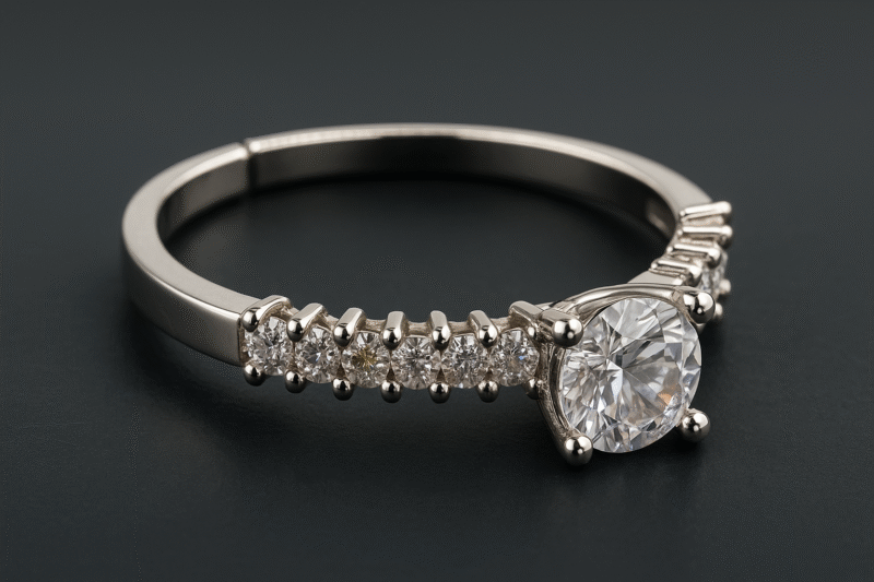 Silver Solitaire Sparkle Ring – Adjustable with Round-Cut Centerpiece and Accent Stones