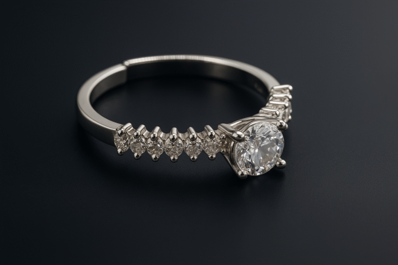 Silver Solitaire Sparkle Ring – Adjustable with Round-Cut Centerpiece and Accent Stones - Image 2