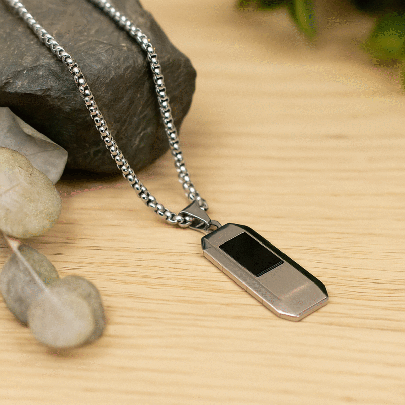 Matte & Mirror Finish Steel Dog Tag Pendant with Box Chain - Image 2