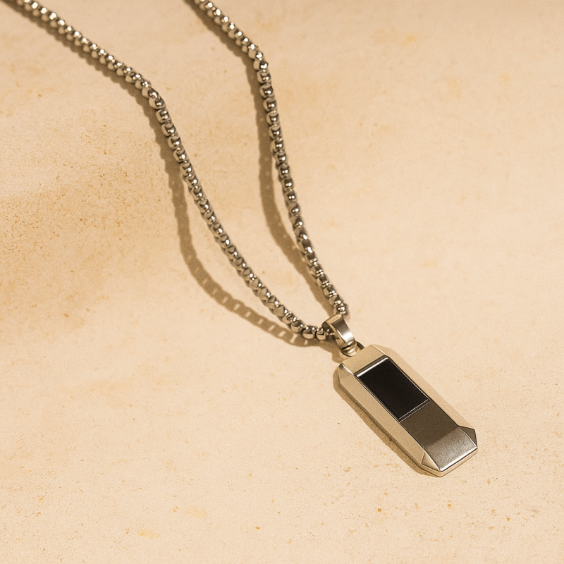 Matte & Mirror Finish Steel Dog Tag Pendant with Box Chain