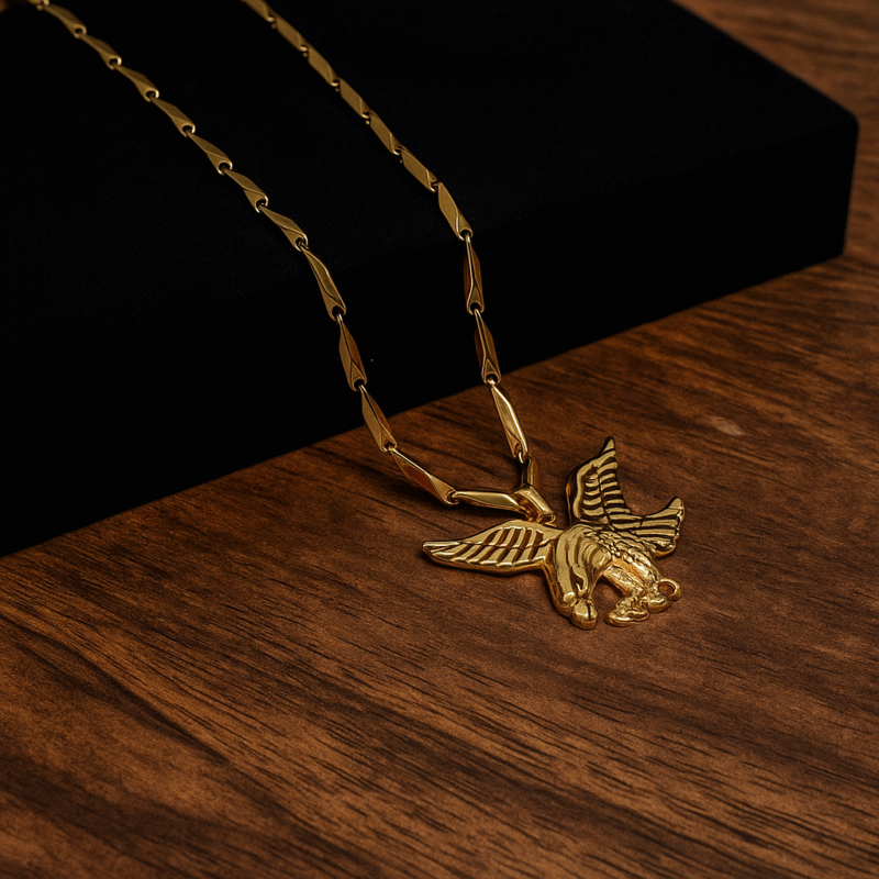 Bold Eagle Pendant with Gold-Tone Twisted Link Chain