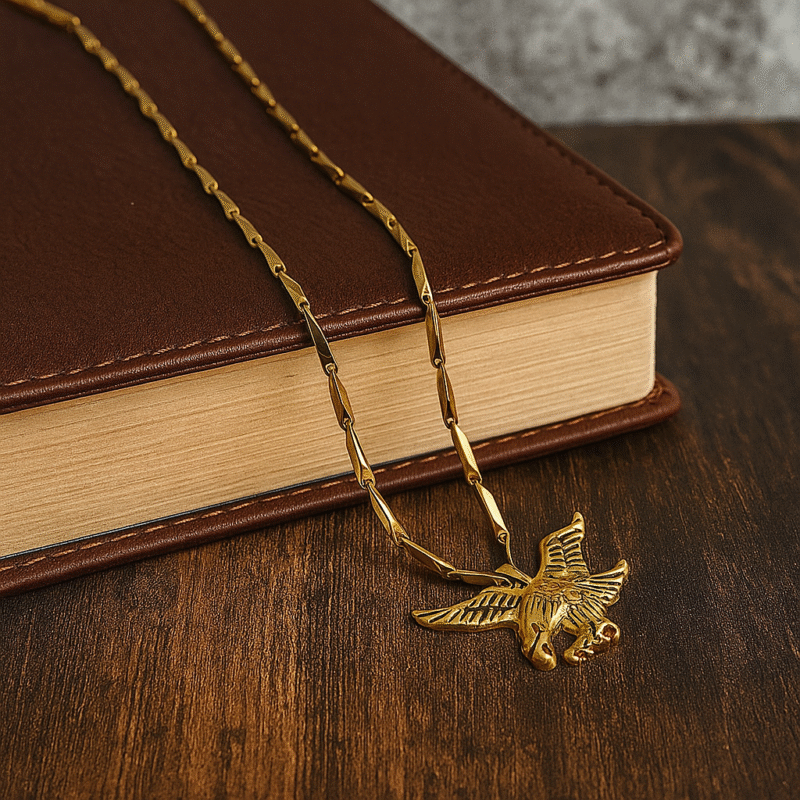 Bold Eagle Pendant with Gold-Tone Twisted Link Chain - Image 2