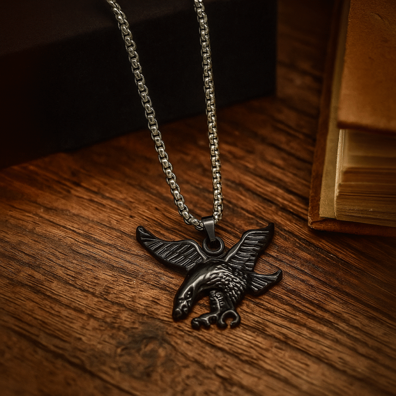 Midnight Eagle Pendant Necklace for Men – Premium Black Plated Stainless Steel Chain with Bold Flying Eagle Charm - Image 2