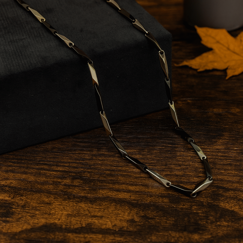 Dual-Tone Blade Link Chain for Men – Premium Black & Silver Stainless Steel Necklace for Bold Urban Style - Image 2