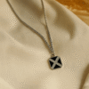 Hexagon Cross Pendant Necklace for Men – Silver-Tone Stainless Steel Chain with Black Enamel & Crystal Detailing