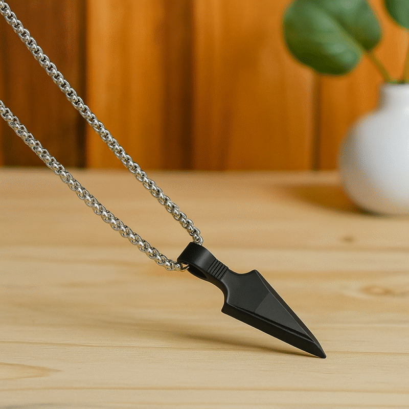 Black Arrowhead Pendant Necklace for Men – Matte Finish Tactical Spearhead Charm with Stainless Steel Chain - Image 2