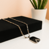 Black Onyx Dog Tag Pendant for Men – Stainless Steel Chain with Diamond-Cut V Design and Polished Finish